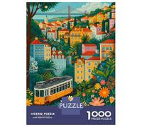 Puzzle De 1000 Pièces pour Adolescents Lisbon Tram and Colorful Cityscape Puzzles pour Adolescents - Jeu Manuel - Une Œuvre d'art - Cadeaux Uniques pour Un Anniversaire Ou Noël 38x26cm/1000pcs