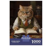Puzzle de 1000 pièces pour adolescents Livre de lecture de gros chat Puzzle mignon pour adultes Jeu de main Course de vitesse Unique Anniversaire et idée cadeau 38 x 26 cm/1000 pièces