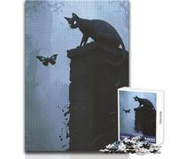 Puzzle de 1000 pièces pour Adolescents : L'Observateur de l'inconnu, Chat Noir et Papillon Jeu intellectuel Difficile Décoration Murale Dimensions : 50x75cm