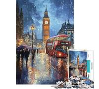 Puzzle de 1000 pièces pour Adolescents Londres sous la Pluie Big Ben et Le Bus Rouge Jeu éducatif Cadeau de Père Noël Secret Activités familiales (Taille 38x52cm)