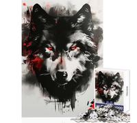 Puzzle de 1000 pièces pour Adolescents Loup au Regard Cramoisi Jeu éducatif Cadeau de Père Noël Secret Jeu de Manipulation Renforce l'amour Entre Couples Dimensions 38x52cm