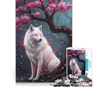 Puzzle de 1000 pièces pour Adolescents Loup Blanc sous Un Cerisier en Fleurs décoration Murale pour s'amuser en Famille et renforcer Les Liens d'amour Entre Les Couples 38x52cm