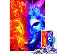 Puzzle de 1000 pièces pour Adolescents Loup de feu et de Glace Art numérique Jeu Familial Décoration Murale pour Anniversaire Noël (Dimensions 38x52cm)