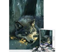 Puzzle de 1000 pièces pour Adolescents Loup endormi dans la forêt Jeu éducatif Idée Cadeau de Père Noël Secret Casse-tête pour stimuler Le Cerveau Dimensions 38x26cm