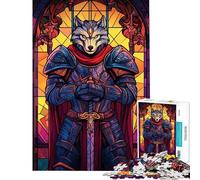 Puzzle de 1000 pièces pour Adolescents Loup et Chevalier Vitrail Puzzle Adulte Jouet Anti-Stress Cadeau pour Femmes Défi à réaliser (Dimensions 38x52cm)