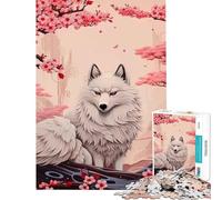 Puzzle de 1000 pièces pour Adolescents Loup et Fleurs de Cerisier Jeu de rôle Animalier Stimule l'intelligence Jouet addictif Cadeau de Père Noël Secret Améliore la mémoire (Dimensions 50x75cm)