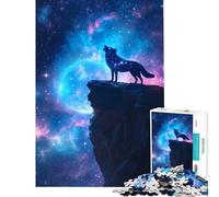 Puzzle de 1000 pièces pour Adolescents : Loup Galactique Hurlant sous Une Lune Bleue et Un Ciel étoilé Activités Amusantes à la Maison Décoration Parfaite Jeu de réflexion Convient aux 14 Ans et Plus