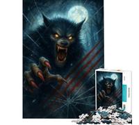 Puzzle de 1000 pièces pour Adolescents Loup-Garou brisant Une vitre sous la Pleine Lune défi éducatif Jeu d'analyse et de logique décoration Murale pour Les 14 Ans et Plus (38x26cm)