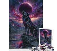 Puzzle de 1000 pièces pour Adolescents Loup Hurlant Lors d'une éclipse Cosmique, Jouet éducatif, idée Cadeau, Jeu interactif, avec Le Père Noël, Format 38x26cm