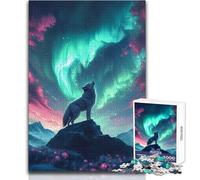 Puzzle de 1000 pièces pour Adolescents : Loup Hurlant sous Une Aurore boréale, Jeu intellectuel Difficile, décoration Murale, Dimensions : 38 x 26cm