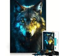 Puzzle de 1000 pièces pour Adolescents Loup Noir sous lumière néon,Dessin aux Bords précis,Jeu de logique,Moment de détente et de Divertissement,Cadeau Artistique de Noël (38x26cm)