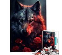 Puzzle de 1000 pièces pour Adolescents Loup Puissant dans Une Rose Rouge Activités Amusantes à la Maison Défi Difficile Jeu éducatif pour Les 14 Ans et Plus 38x26cm