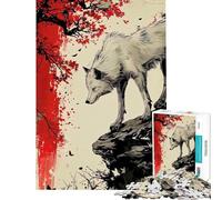 Puzzle de 1000 pièces pour Adolescents Loup sur Une Falaise avec Feuillage Rouge activités Amusantes à la Maison décoration Jeux en Famille Convient aux Personnes de 14 Ans et Plus (38x52cm)