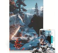 Puzzle de 1000 pièces pour Adolescents Loups Blancs et Noirs en Hiver Jeu Impossible défi Difficile Cadeau d'anniversaire Unique 38x52cm
