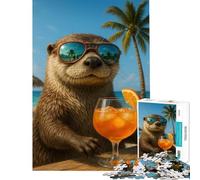 Puzzle de 1000 pièces pour Adolescents Loutre Cool avec Cocktail sur la Plage défi éducatif Jeu de réflexion Difficile à partir de 14 Ans (38x26cm)