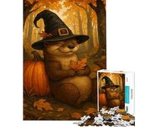 Puzzle de 1000 pièces pour Adolescents Loutre et sorcière avec Citrouille en Automne Jeu Amusant à Faire à la Maison Course de Vitesse Manuelle à partir de 14 Ans (38x52cm)