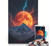 Puzzle de 1000 pièces pour Adolescents Lune de Sang sur Une Montagne avec éclairs, Jeu Familial, activités Amusantes à la Maison, renforce Les Liens d'amour Entre Les Couples 38x52cm