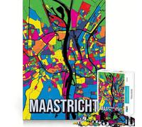 Puzzle de 1000 pièces pour Adolescents,Maastricht,Pays-Bas,Carte de la Ville,Design Pop Art,découpe Fine,Jeu de réflexion,Cadeau,détente,Divertissement,Anniversaire (38x52cm)