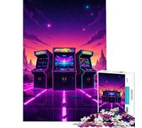 Puzzle de 1000 pièces pour Adolescents Machines d'arcade rétro dans Un Paysage néon Jeu éducatif et Casse-tête idéal pour Les Couples Cadeau Amusant (Taille 38x26cm)