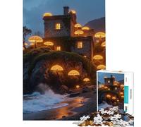 Puzzle de 1000 pièces pour Adolescents Maison Champignon Lumineuse au Bord de la mer Jeu de Puzzle pour Adultes et familles Assemblage Stimulant Cadeau (38x52cm)
