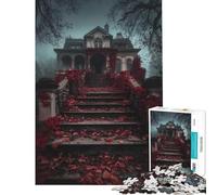 Puzzle de 1000 pièces pour Adolescents Manoir envahi par la végétation avec des vignes Rouges idéal pour Un Anniversaire ou Noël Jeu éducatif Difficile (38x52cm) à partir de 14 Ans