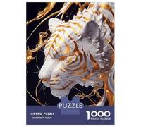 Puzzle De 1000 Pièces pour Adolescents Marble Tiger with Golden Accents Puzzles pour Adultes Difficile, Stimulant Et Amusant À Terminer, Un Jeu Familial Amusant 38x26cm/1000pcs