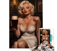 Puzzle de 1000 pièces pour Adolescents Marilyn Monroe avec Une bière dans Un pub Irlandais Activités Amusantes à la Maison décoration Jeu Relaxant pour Les 14 Ans et Plus (50x75cm)