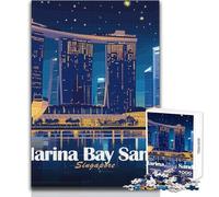 Puzzle de 1000 pièces pour Adolescents - Marina Bay Sands, Singapour la Nuit - Jeu intellectuel pour améliorer la mémoire - Cadeau d'anniversaire - Dimensions 50x75cm