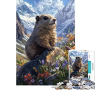 Puzzle de 1000 pièces pour Adolescents Marmotte dans Une Prairie de Montagne Jeu de Puzzle Familial pour s'amuser en Famille Idée Cadeau pour Toute la Famille (Dimensions 38x26cm)