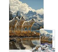 Puzzle de 1000 pièces pour Adolescents Meute de Loups au Bord du lac Jeux relaxants pour Toute la Famille Jouet Anti-Stress pour Les Amateurs de Jeux (38x26cm)