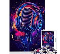 Puzzle de 1000 pièces pour Adolescents Microphone rétro avec Casque Décoration Murale Cadeau d'anniversaire Jeu Pratique avec pièces de Formes aléatoires Parfaitement emboîtables Dimensions 38x52cm