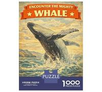 Puzzle De 1000 Pièces pour Adolescents Mighty Whale Jumping Out of Water Vintage Puzzle Jeux De Famille Décoration Murale Cadeaux Uniques pour Anniversaire Et Noël 52x38cm/1000pcs