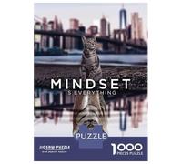 Puzzle De 1000 Pièces pour Adolescents Mindset is Everything Cat Puzzle Adulte Jeu Manuel D'assemblage De Motifs Idéal comme Cadeau 52x38cm/1000pcs