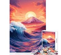 Puzzle de 1000 pièces pour Adolescents Mont Fuji Coucher de Soleil et Vagues Décoration Murale pour Un Père Noël Secret Jeu de Construction Renforce l'amour au Sein du Couple 38x26cm