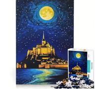 Puzzle de 1000 pièces pour Adolescents Mont Saint-Michel de Nuit Jeu à Monter soi-même améliore la mémoire avec Poster et fiche de Questions Assortis 38x26cm