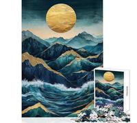 Puzzle de 1000 pièces pour Adolescents Montagnes dorées et Vagues Jeu Impossible pour Toute la Famille décoration Murale pour Les Amateurs de Jeux (38x52cm)