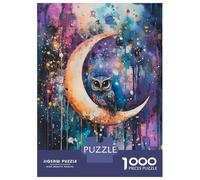 Puzzle De 1000 Pièces pour Adolescents Moonlit Owl Watercolor Print Puzzle pour Adultes Jouet Décoration Murale Cadeaux pour Femmes Interaction Parent-Enfant 38x26cm/1000pcs