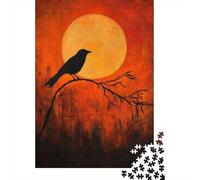 Puzzle De 1000 Pièces pour Adolescents Moonlit Raven Silhouette Art Print Puzzle Adulte Jeu Familial Analyse Et Logique Cadeaux d'anniversaire Et Cadeaux Uniques 70x50cm/1000pcs