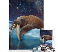 Puzzle de 1000 pièces pour Adolescents Morse sur la Glace sous Un Ciel étoilé Jouet Anti-Stress Cadeau d'anniversaire Jeu Amusant Collection d'artistes Beaux-Arts Dimensions 50 x 75cm