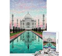 Puzzle de 1000 pièces pour Adolescents Mosaïque du Taj Mahal Jeu éducatif d'analyse et de logique à Monter soi-même avec Poster et fiche de Questions Assortis (38x52cm)