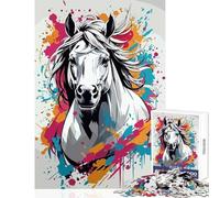 Puzzle de 1000 pièces pour Adolescents Motif Abstrait de Cheval avec éclaboussures colorées décoration Murale pour Un échange de Cadeaux Jeu Amusant à Faire à la Maison Dimensions 50x75cm