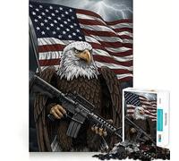 Puzzle de 1000 pièces pour Adolescents,Motif Aigle américain,Fusil et Drapeau stimule Les capacités cognitives,Amusant,Assemblage Solide,Aucune pièce ne se détache,Une façon captivante de Passer