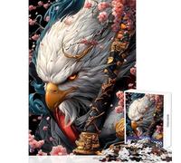 Puzzle de 1000 pièces pour Adolescents Motif Aigle samouraï et Fleurs de Cerisier Jeu éducatif d'analyse et de logique Jouet à Monter soi-même avec Poster et fiche de Questions-réponses Assortis