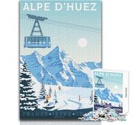 Puzzle de 1000 pièces pour Adolescents,Motif Alpe Huez,Jeu de Voyage Stimulant,Jouet d'analyse et de logique, pour Un Père Noël Secret,Format 38x52cm