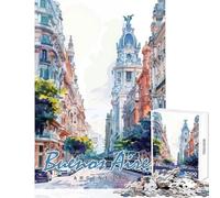 Puzzle de 1000 pièces pour Adolescents Motif Aquarelle de Buenos Aires Jeu de réflexion pour améliorer la mémoire décoration Murale avec Poster et fiche de Questions Assortis (38x26cm)