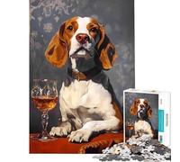 Puzzle de 1000 pièces pour Adolescents Motif Beagle et Verre de vin Jouet éducatif et ludique activité familiale Cadeau d'anniversaire (38x52cm)