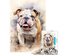 Puzzle de 1000 pièces pour Adolescents Motif Bouledogue Aquarelle Jeu éducatif et intellectuel pour Les Amateurs de Jeux Une véritable œuvre d'art (50x75cm)