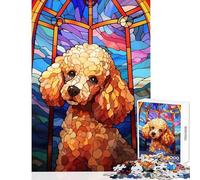 Puzzle de 1000 pièces pour Adolescents Motif Caniche Vitrail Jeu éducatif Idée Cadeau d'anniversaire Stimule Le Cerveau Dimensions 50x75cm