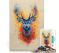 Puzzle de 1000 pièces pour Adolescents,Motif cerf Bleu Aquarelle,découpe précise,Jeu Stimulant,Moment de détente,activité créative de Noël (38x52cm)