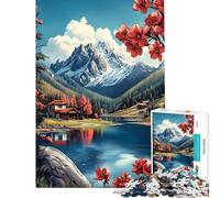 Puzzle de 1000 pièces pour Adolescents Motif Chalet au Bord d'un lac et à la Montagne Puzzle pour Adultes Jouet Anti-Stress décoration Parfaite activités ludiques à la Maison (Taille 50x75cm)